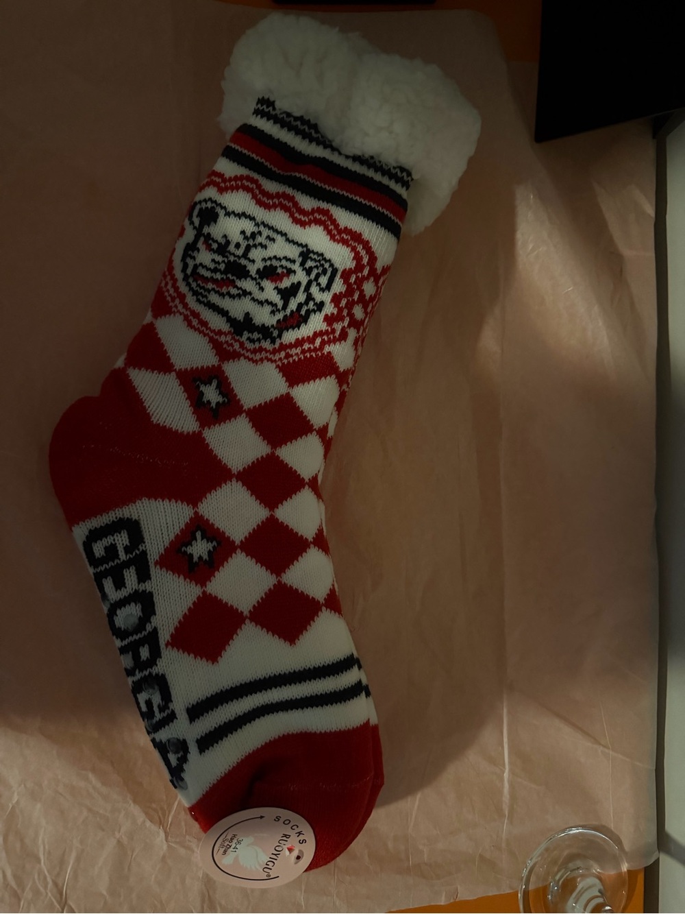 Georgia Bulldogs Cozy Red & White Patterned Fleece-Lined Socks